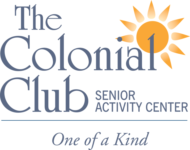 Logo for The Colonial Club Senior Activity Center featuring a stylized sun and the tagline "One of a Kind.