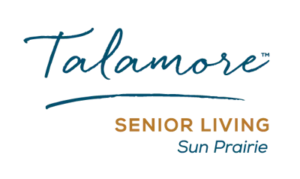 Talamore Senior Living Sun Prairie logo with "Talamore" in script font and "Senior Living Sun Prairie" in block letters below.