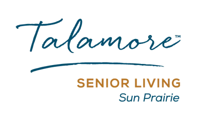 Talamore Senior Living Sun Prairie logo with "Talamore" in script font and "Senior Living Sun Prairie" in block letters below.