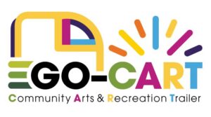 Logo for "EGO-CART" features colorful geometric shapes and text reading "Community Arts & Recreation Trailer," making it perfect for mural fest or community events.