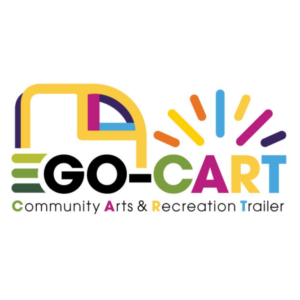 GO-CART logo with stylized trailer and colorful lines, reading "GO-CART Community Arts & Recreation Trailer" in bold and multicolored text.